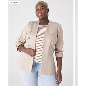 Lane Bryant The Bryant Pointe Collarless Blazer Stretch Oatmeal Heather Sz 22